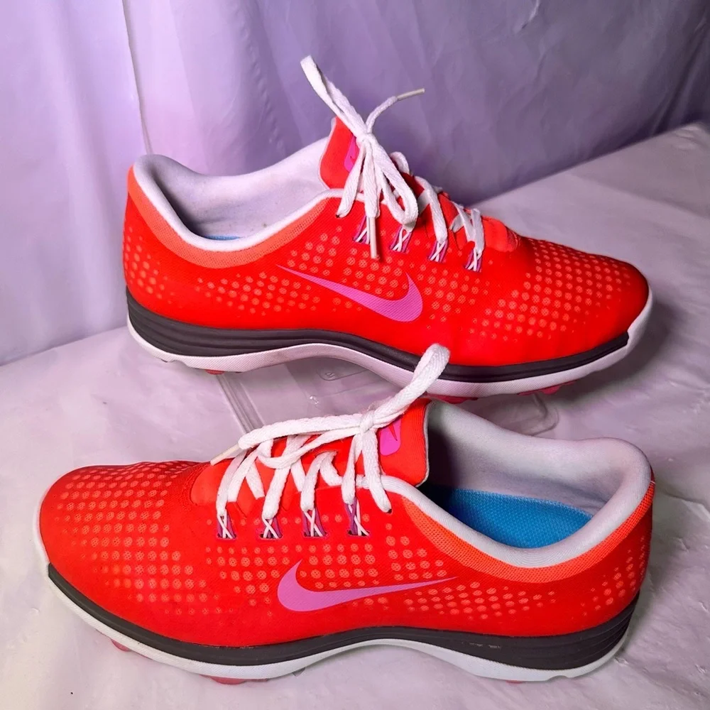 Nike Bright Red Sneakers with Pink Swoosh and White Laces
